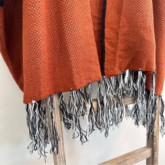 Vocal Geometric Wool Blend Open Blanket Cardigan Fringe L/XL - Picture 8 of 12